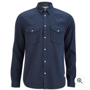 Jack and Jones Dark Navy Blue Button Down Pocket Long Sleeve Shirt Medium